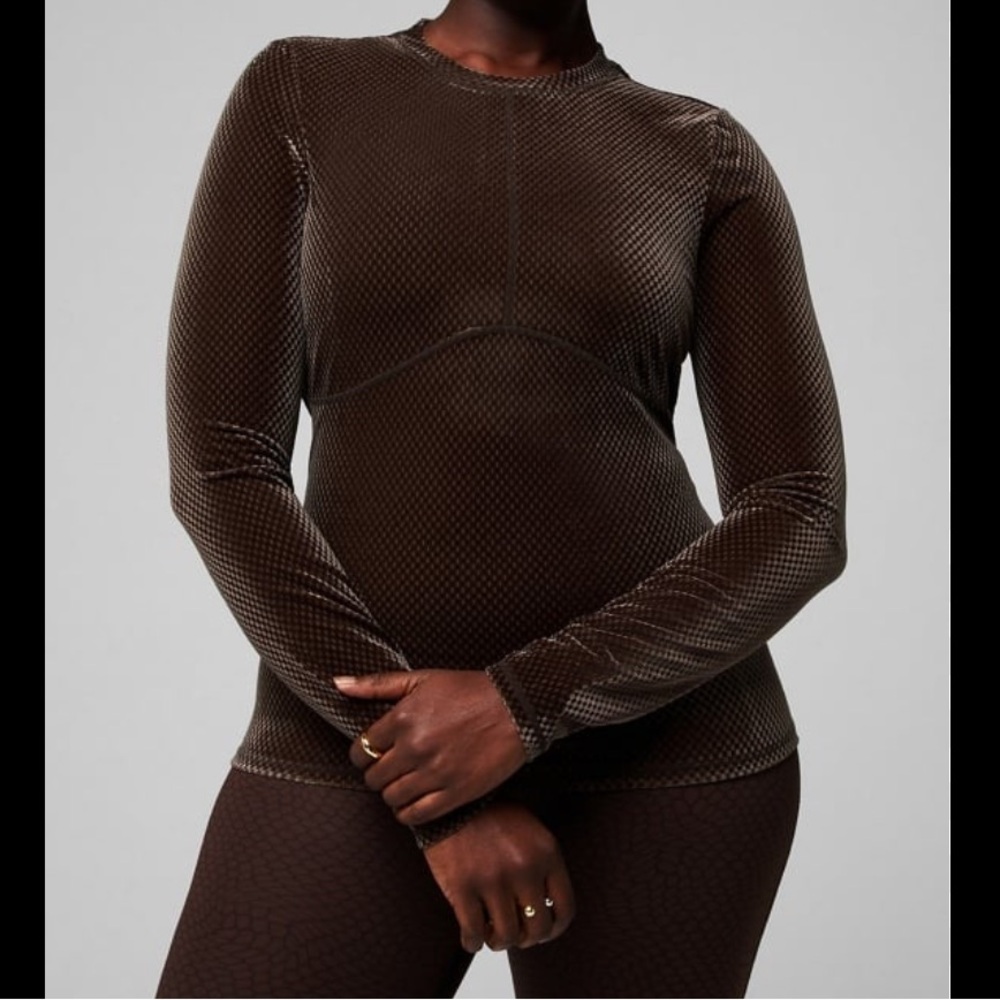 Fabletics Velour Seamed Long-Sleeve Top XL Brown‎ Cacao